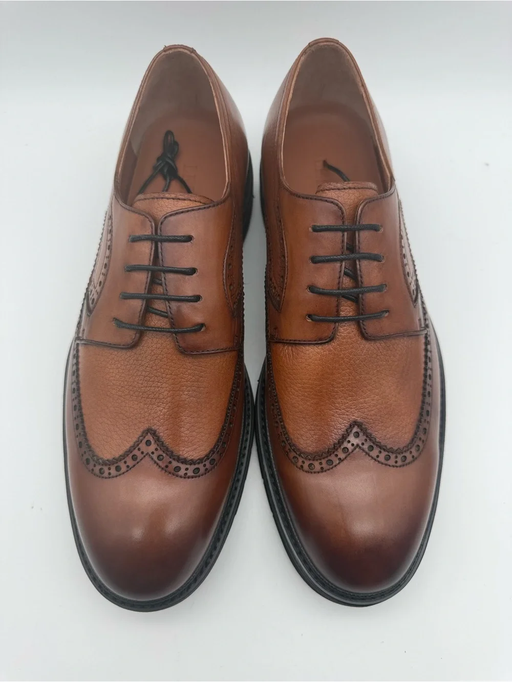BRAND NEW Leizilei Brown Tan Leather Oxford Wingtip Derby Shoes MK78738B Sz 10.5